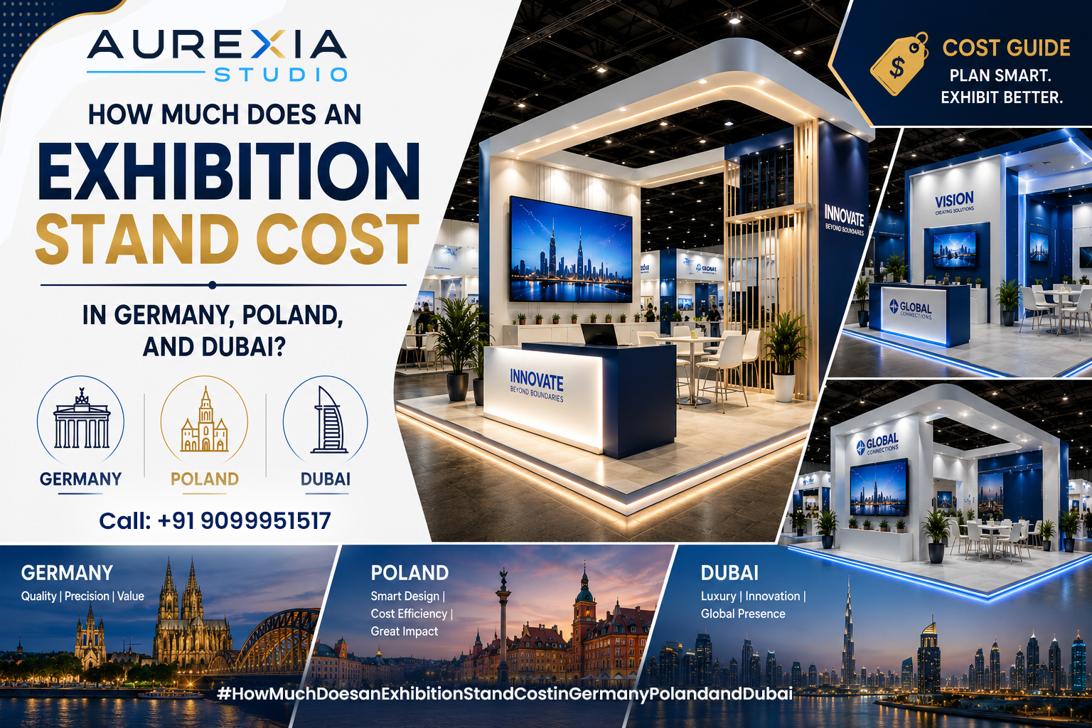 Exhibition stand cost in Germany, Poland and Dubai — AUREXIA Studio custom booth pricing guide