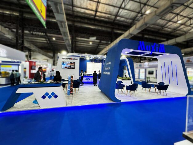 Exhibition stand with lighting and illuminated details