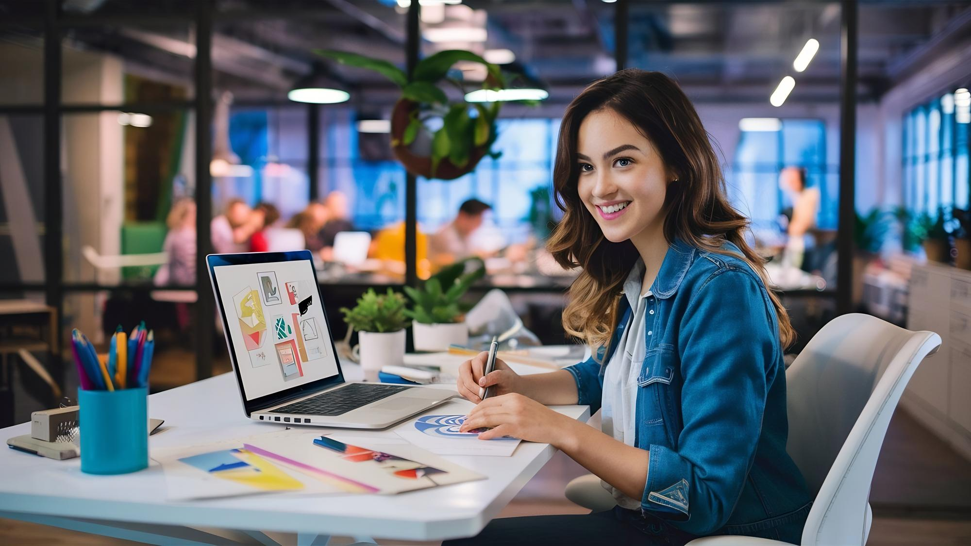 Professional working on a laptop in a modern office